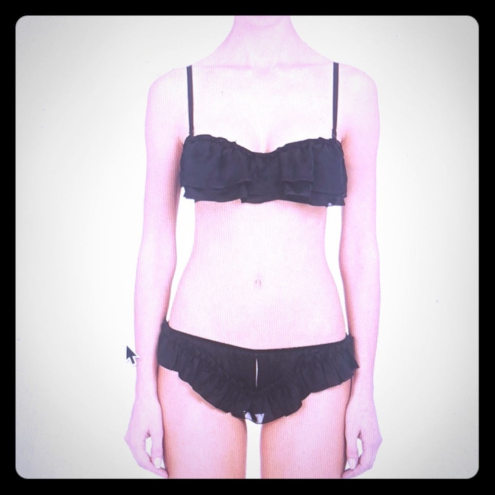 NWT Kiki de Montparnasse Black Silk Ruffle Bra Sm